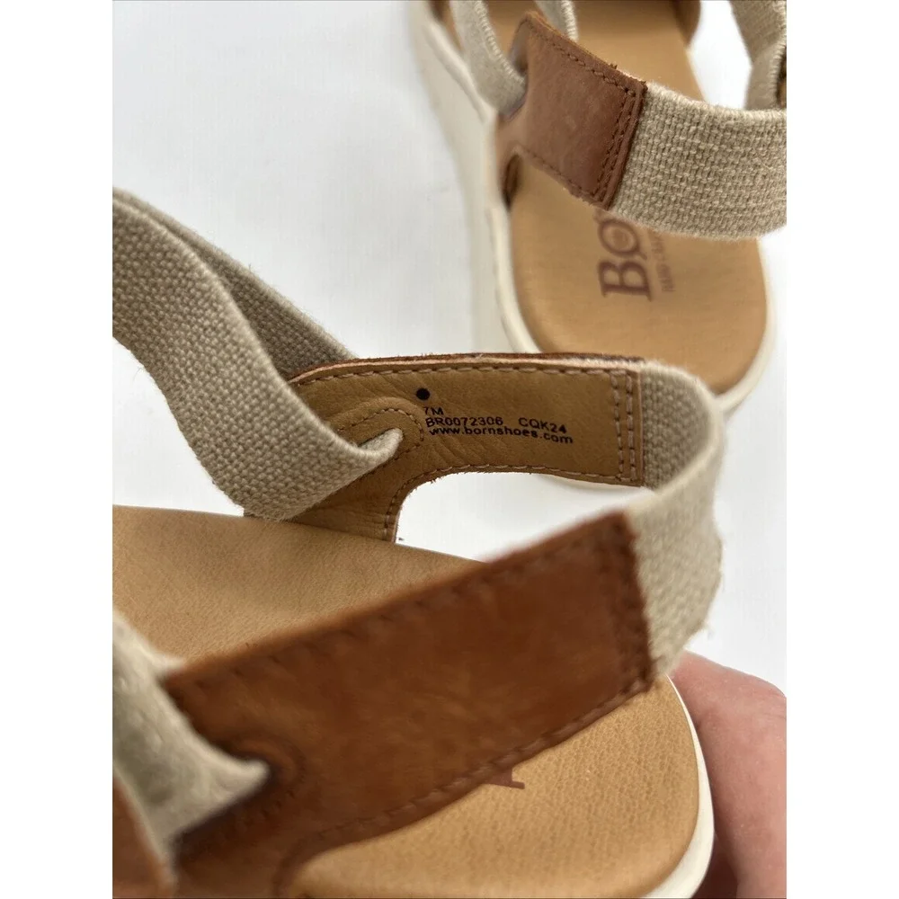Born Kyla Leather Platform Sandals Womens 7 Brown Meerkat Brown Elastic Ankle